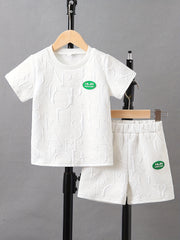 Boys Letter Pattern Outfit Round Neck T shirt & Shorts