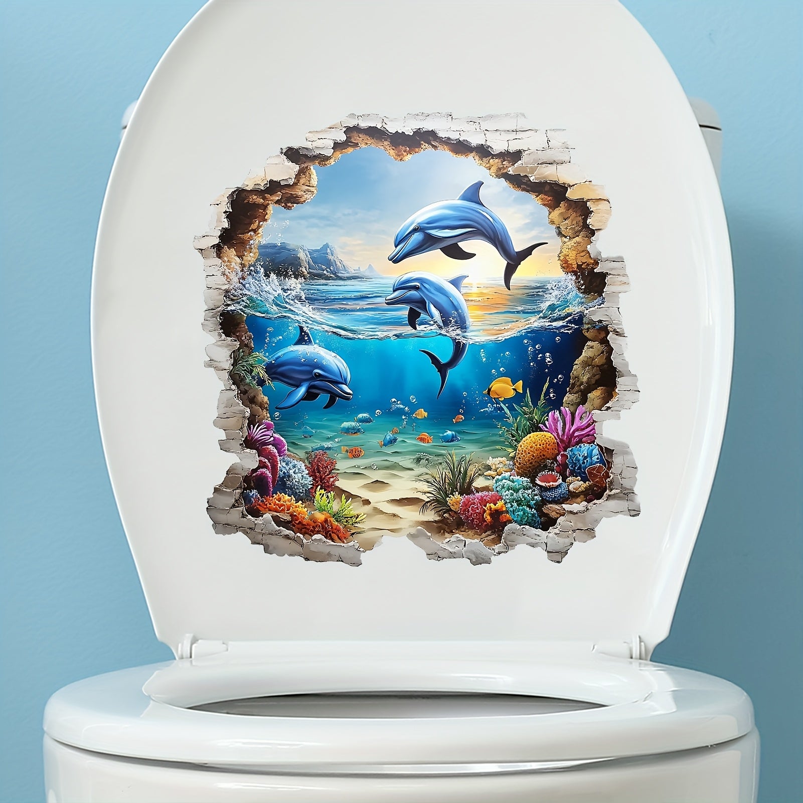 3D Ocean Themed Dolphin Wall Stickers - Removable PVC Mural for Living Room