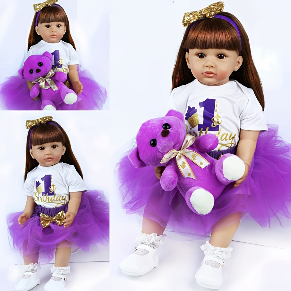 22" Realistic Silicone Vinyl Reborn Girl Doll in Purple Chiffon Dress