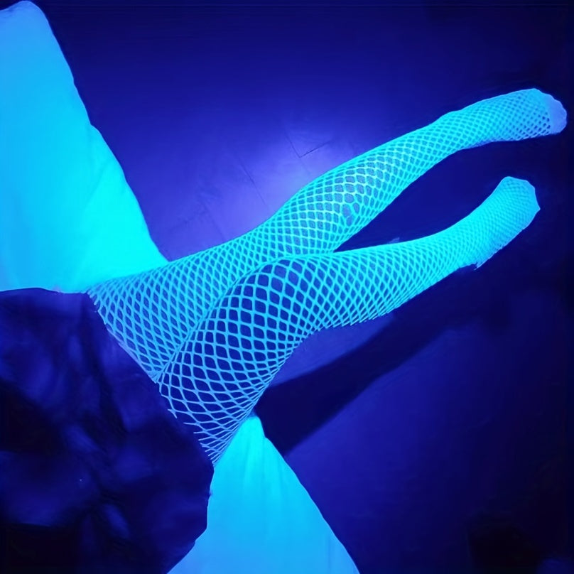 Glow In The Dark Fishnet Tights for Plus Size Women, High Waist