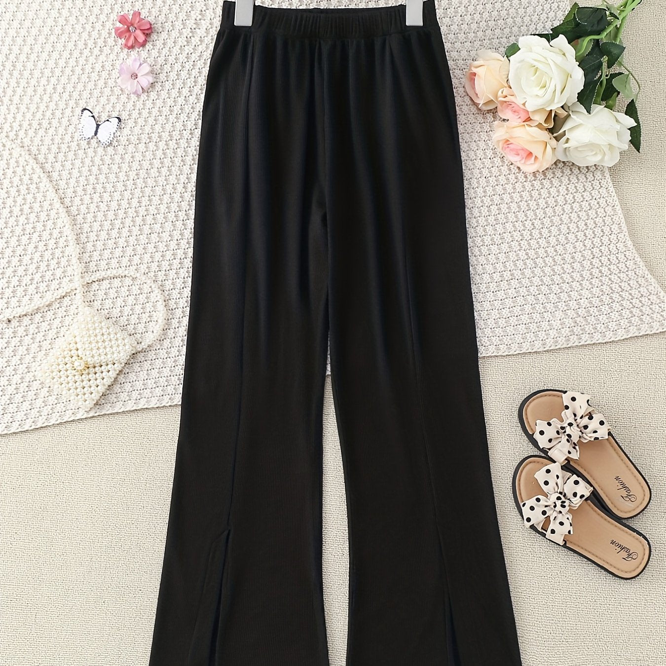 Girls Solid Loose Wide Leg Flare Pants
