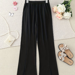 Girls Solid Loose Wide Leg Flare Pants