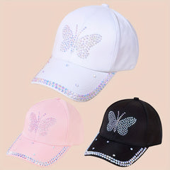 Butterfly Baseball Cap Rhinestone Adjustable Sports Hat