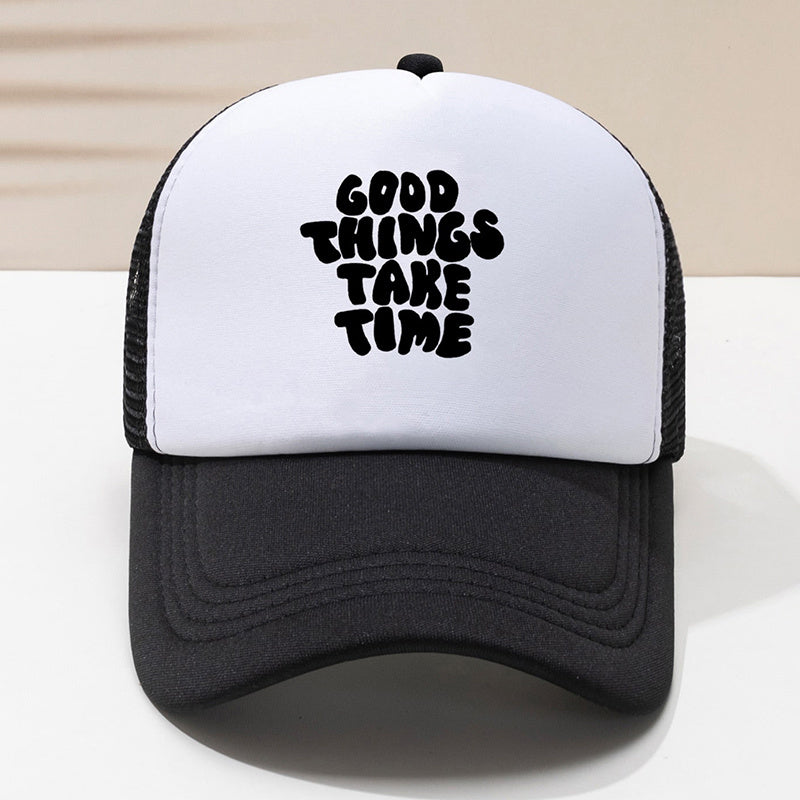 Men's Word Printing Baseball Cap Mesh Breathable Truck Cap