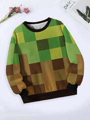 Plaid Crew Neck Pullover Sweatshirt Long Sleeve For Sports Christmas