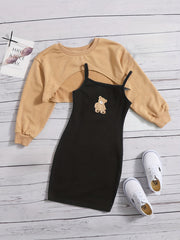 Cartoon Bear Print Girl's 2pcs Outfit Set for Spring Autumn