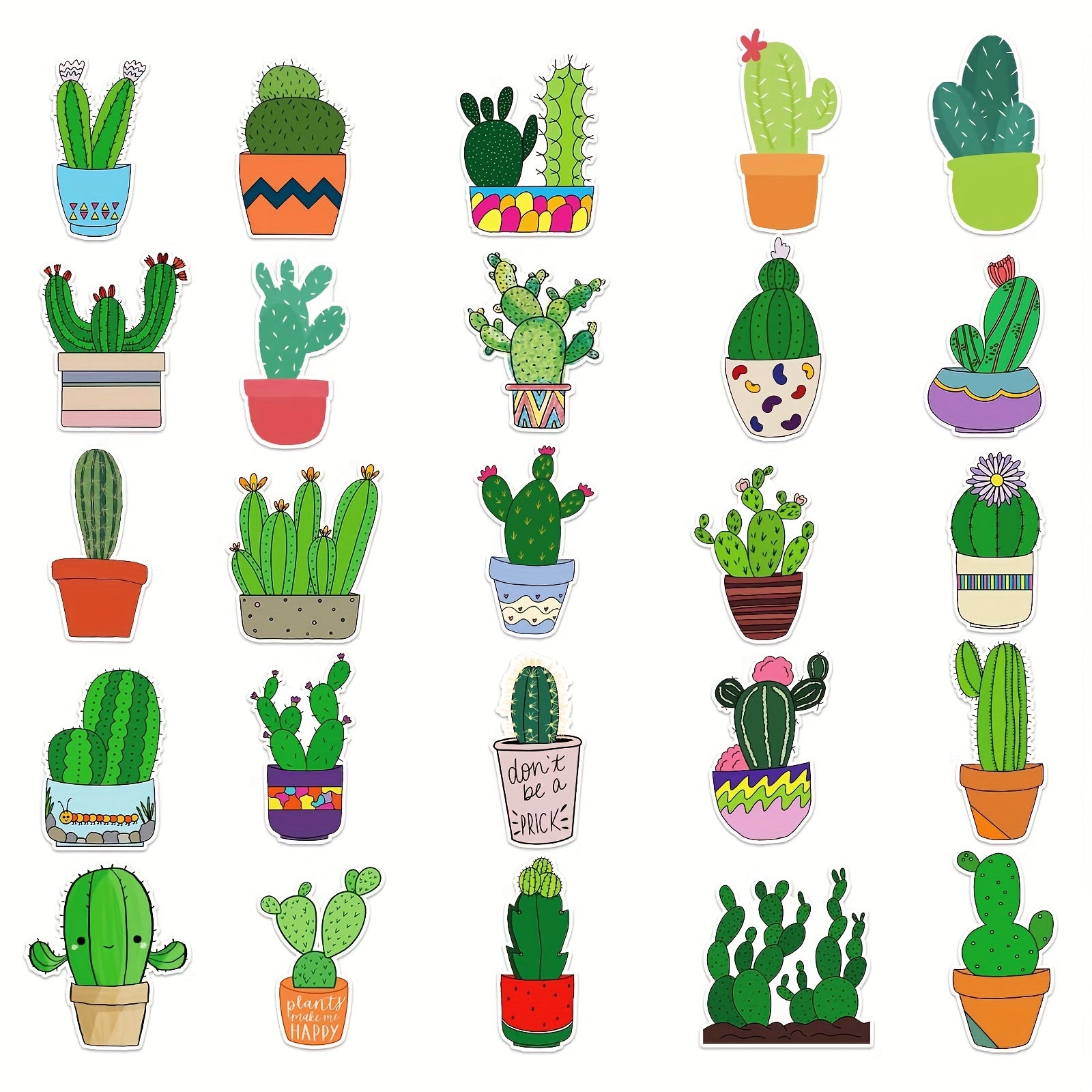 50pcs Cactus Waterproof Stickers for Water Bottles Laptop Scrapbook Lugg