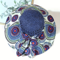Hollow Crochet Boho Sun Hat Wide Brim Bowknot Beach Hat