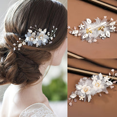 Bridal Flower Silk Golden Wedding Hair Clip Comb Hair Piece