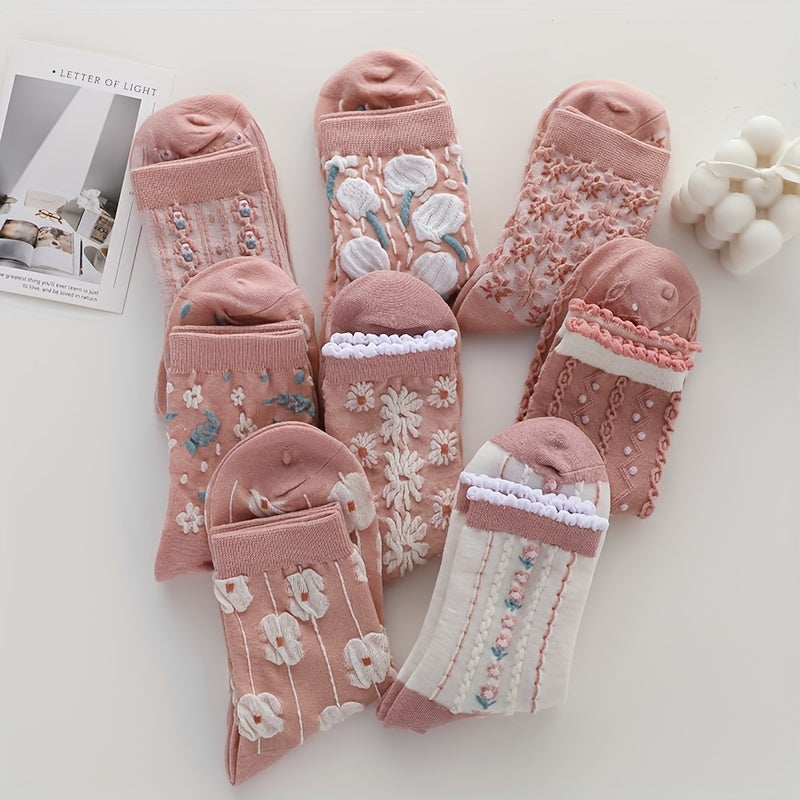 6 Pairs Floral Print Socks Women's Stockings