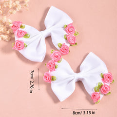 2pcs Bow Hair Clips & Rose Hairpins for Kids' Parties