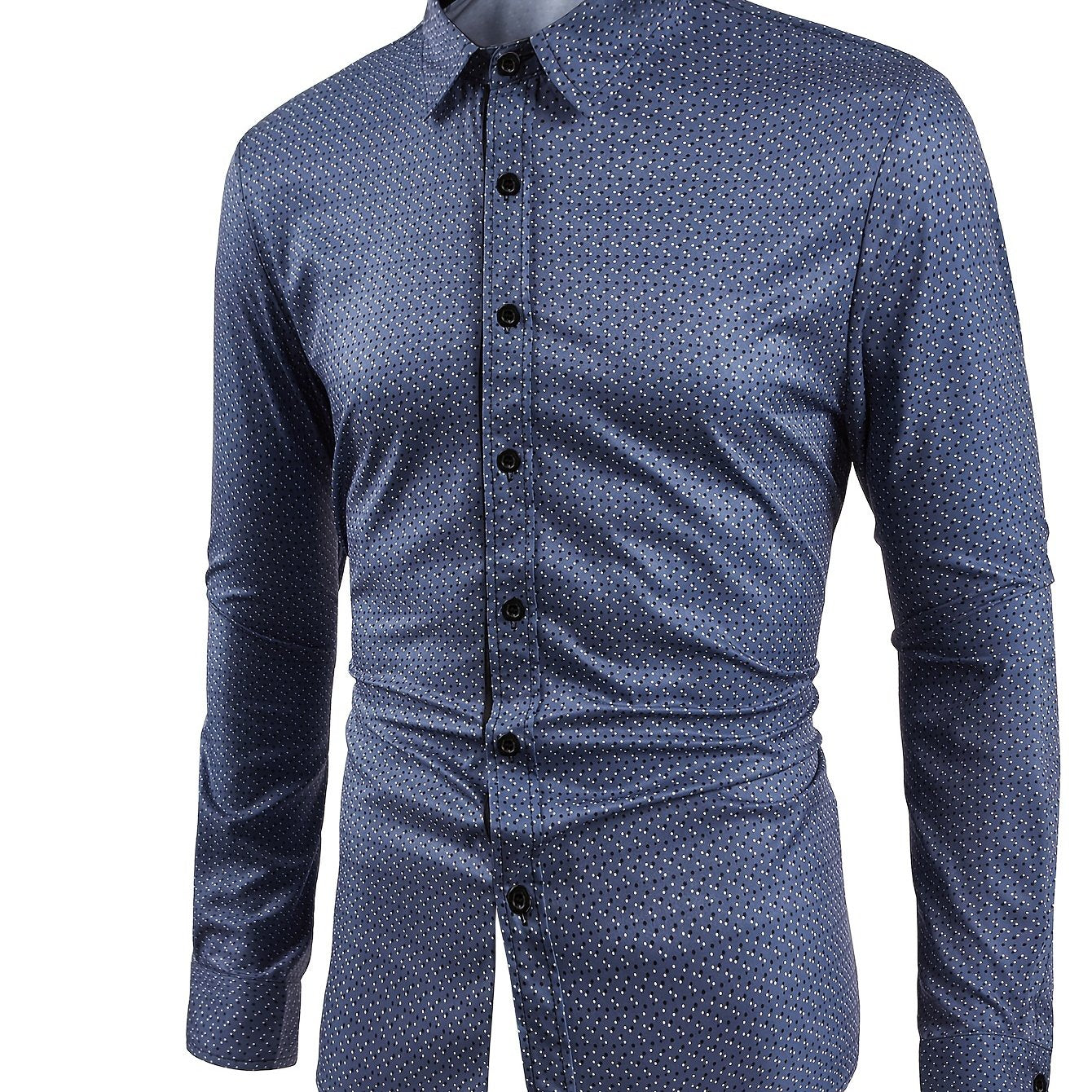 Men s Dot Printed Shirt Regular Fit Long Sleeves Turn Down Collar