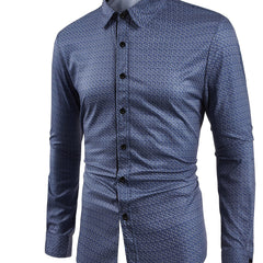 Men s Dot Printed Shirt Regular Fit Long Sleeves Turn Down Collar
