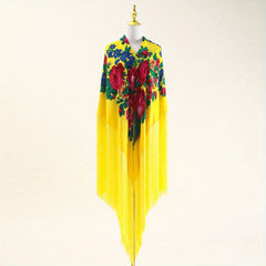 National Style Print Shawl Ultra Long Tassel Retro Style Shawl