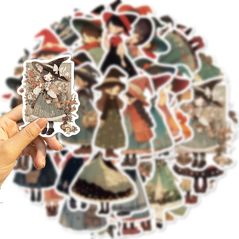50pcs Cartoon Witch Adhesive Stickers for Laptop Water Bottle Luggage