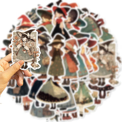 50pcs Cartoon Witch Adhesive Stickers for Laptop Water Bottle Luggage