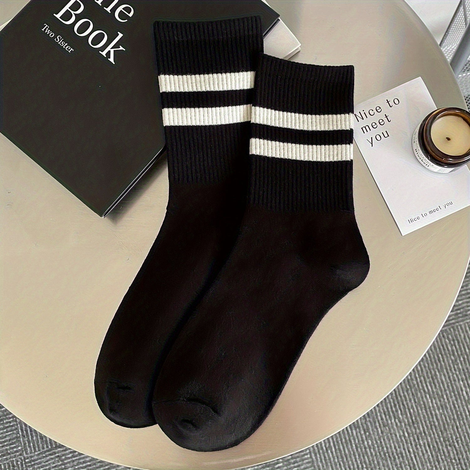 Striped Crew Socks Casual All match Sports Mid Tube Women's Stockings
