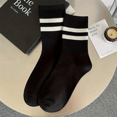 Striped Crew Socks Casual All match Sports Mid Tube Women's Stockings