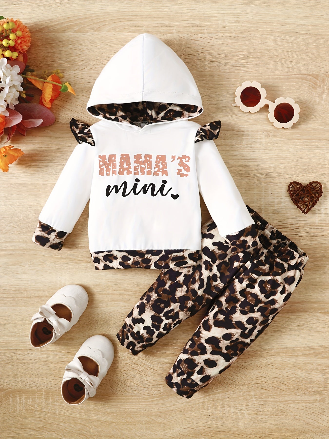 Leopard Pattern Baby Girls Hoodie and Pants Set for Winter