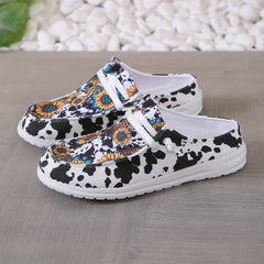 Sunflower & Cow Pattern Canvas Shoes Lace Up Flat Sneakers