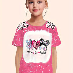 PEACE LOVE KIDLIFE Leopard Print Short Sleeve T shirt Girls Pullover