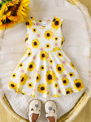 Sweet Floral Print Sleeveless Puffy Dress for Toddler Girls