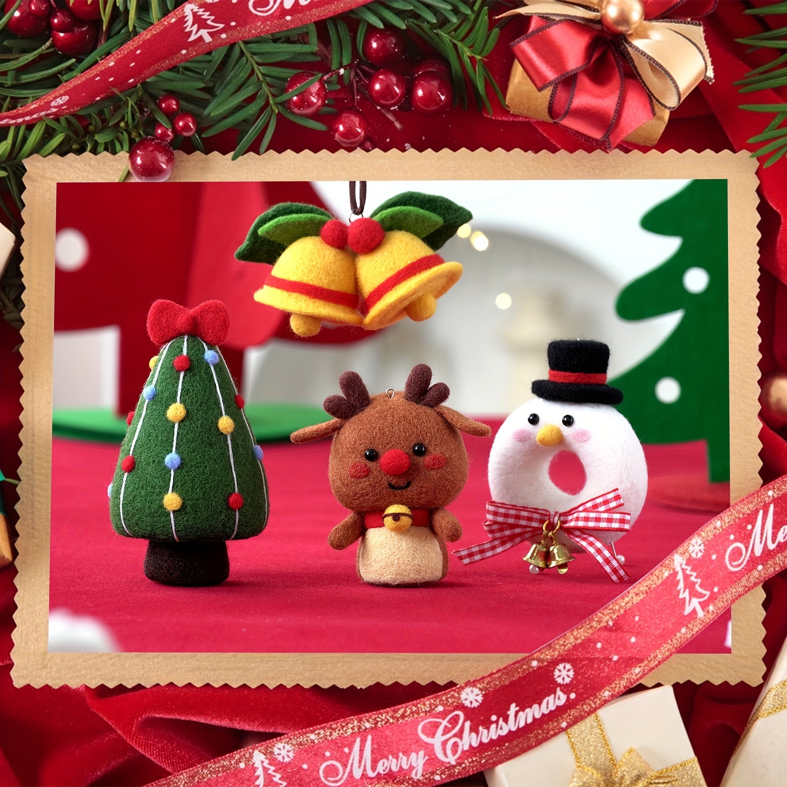 4pcs Wool Needle Felting Kit Christmas Tree Snowmen Beginners