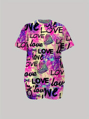Tie Dye & Letter Print Short Sleeve Top & Shorts Set