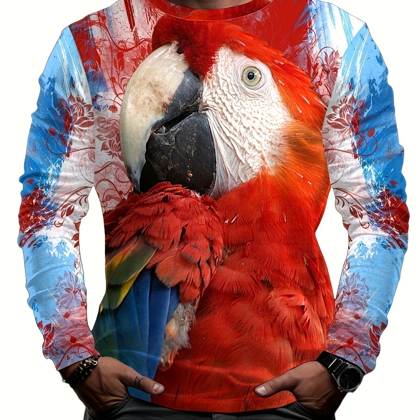 Parrot 3d Print Men's Long Sleeve Novelty T shirt For Autumn