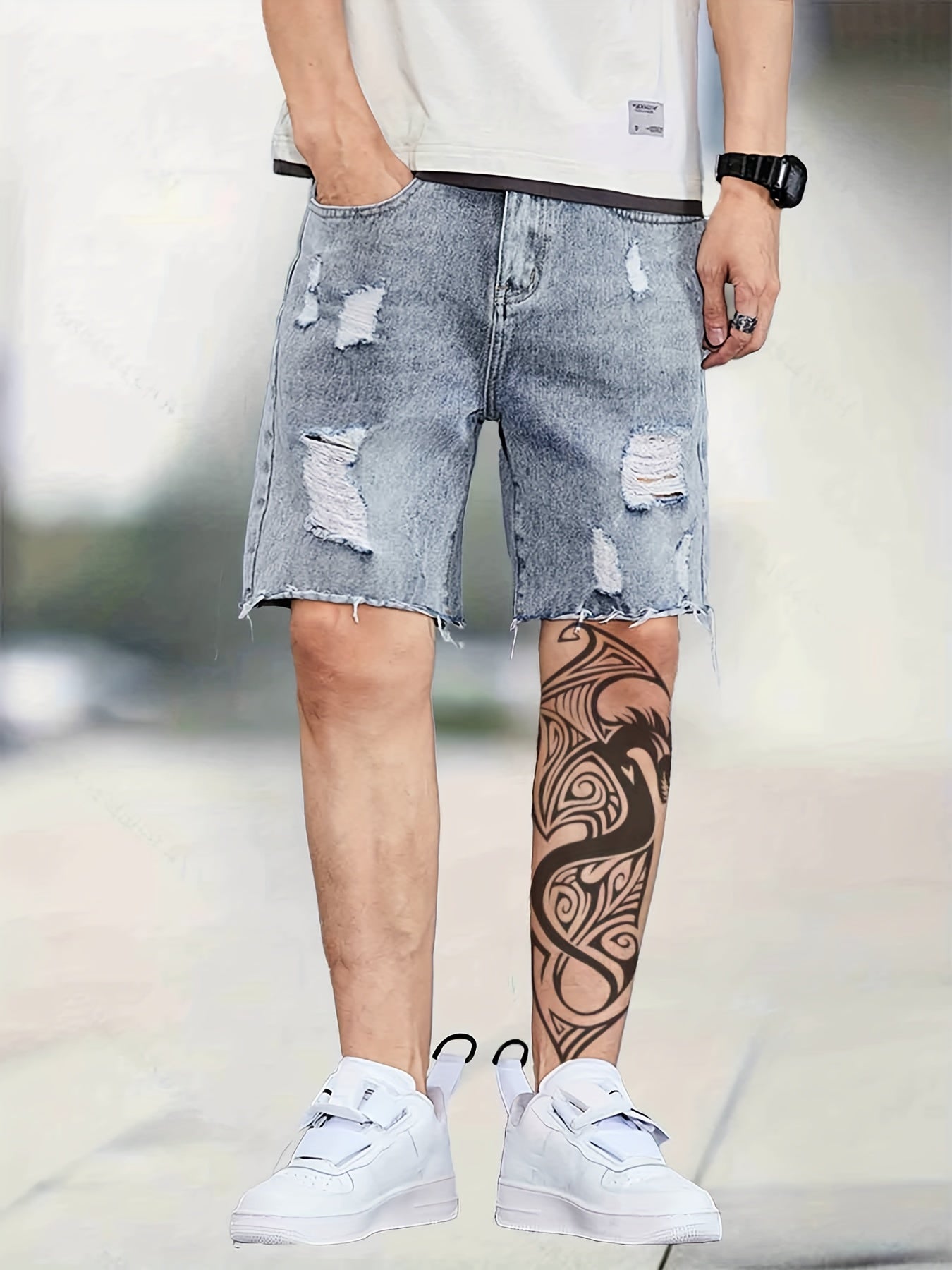 Men's Distressed Denim Shorts for Summer
