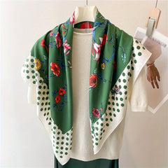 Flower Dotted Print Bandana Silk Scarf for Women