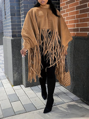 Tassel Cape Coat Casual Solid Long Sleeve Outerwear