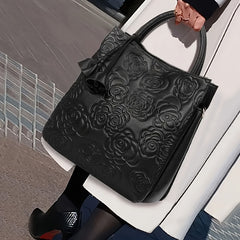 Vintage Floral Print Leather Women's Handbag Large Capacity Messenger Tote
