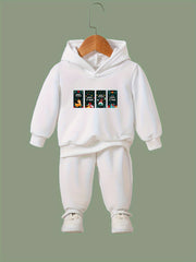 Girls Christmas Scene Print Hooded Sweatshirt Top Sweatpants Set