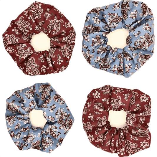 4pcs Boho Paisley Print Scrunchies Hair Tie Elastic Ponytail Holder