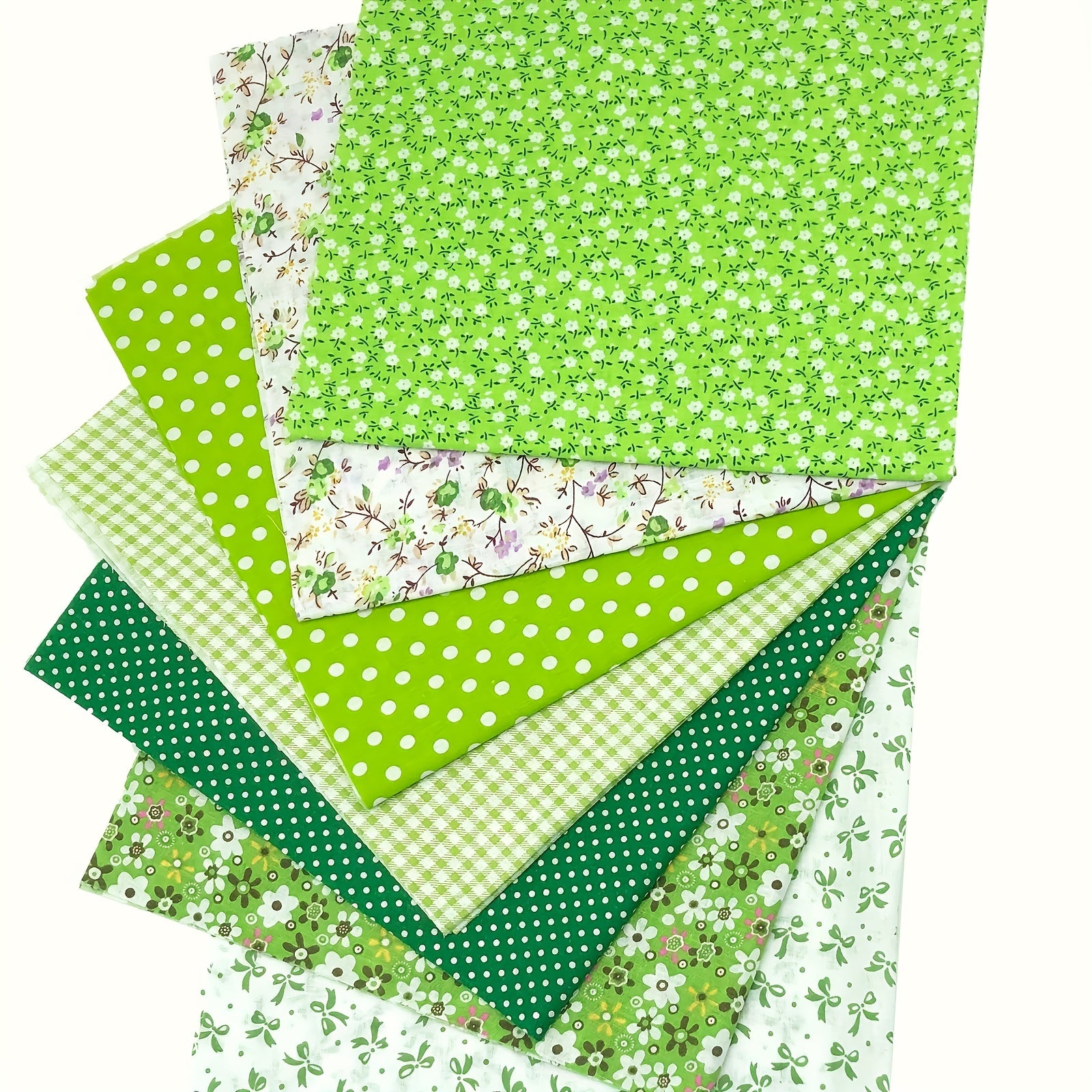 7pcs Green Floral Quilted Cotton Fabric DIY Patched Sewing Clip Flower Cloth