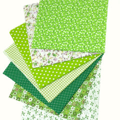 7pcs Green Floral Quilted Cotton Fabric DIY Patched Sewing Clip Flower Cloth