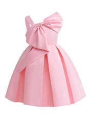 Girls Cold Shoulder Princess Pink Big Bow Decor Performance Dress