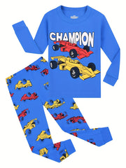 Kid's 2pcs Cotton Pajamas Racing Car Print PJ Set