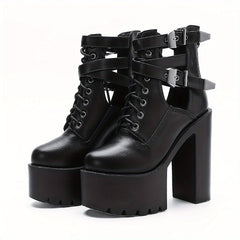 Women's Block Heeled Boots Round Toe Buckle Strap Booties