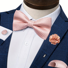 DiBanGu Silk Bow Tie Set with Pocket Square, Lapel Pin & Cufflinks