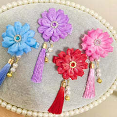 Girls Chinese Hanfu Headdress Hair Clip Flower Tassel Hairpin