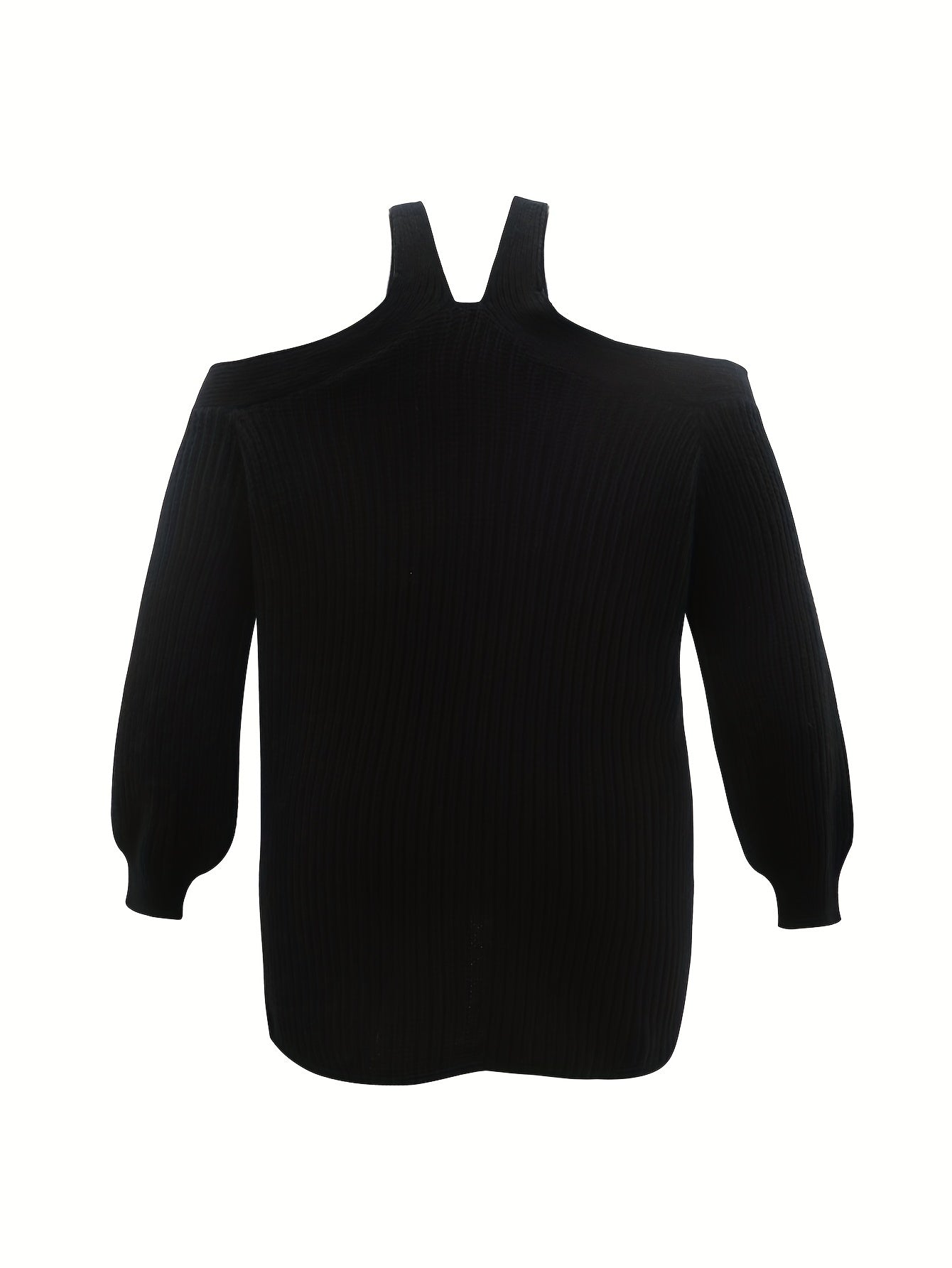 Solid Lantern Sleeve Cold Shoulder Jumper