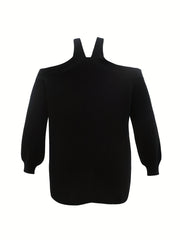 Solid Lantern Sleeve Cold Shoulder Jumper