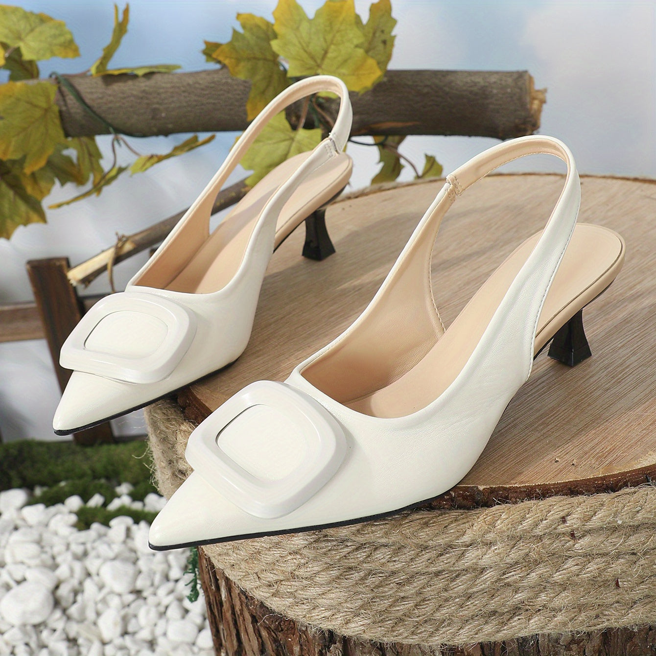 Kitten Heel Slingback Sandals Pointed Toe Wedding Shoes