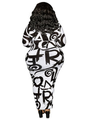 Random Print Long Sleeve Bodycon Dress Women's Plus Size