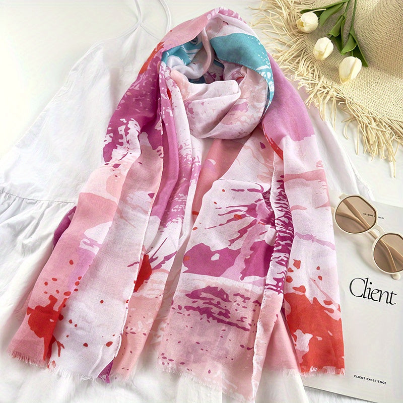 Tie Dye Print Scarf Boho Shawl Frayed Edge Head Wrap Sunscreen
