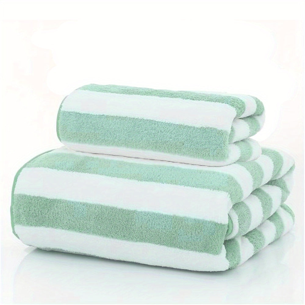 2pcs Striped Coral Fleece Towel Set for Bathroom and Home