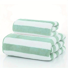 2pcs Striped Coral Fleece Towel Set for Bathroom and Home