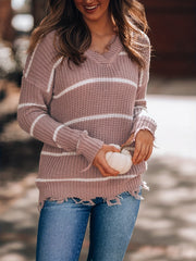 Casual Stripe Print Drop Shoulder Sweater
